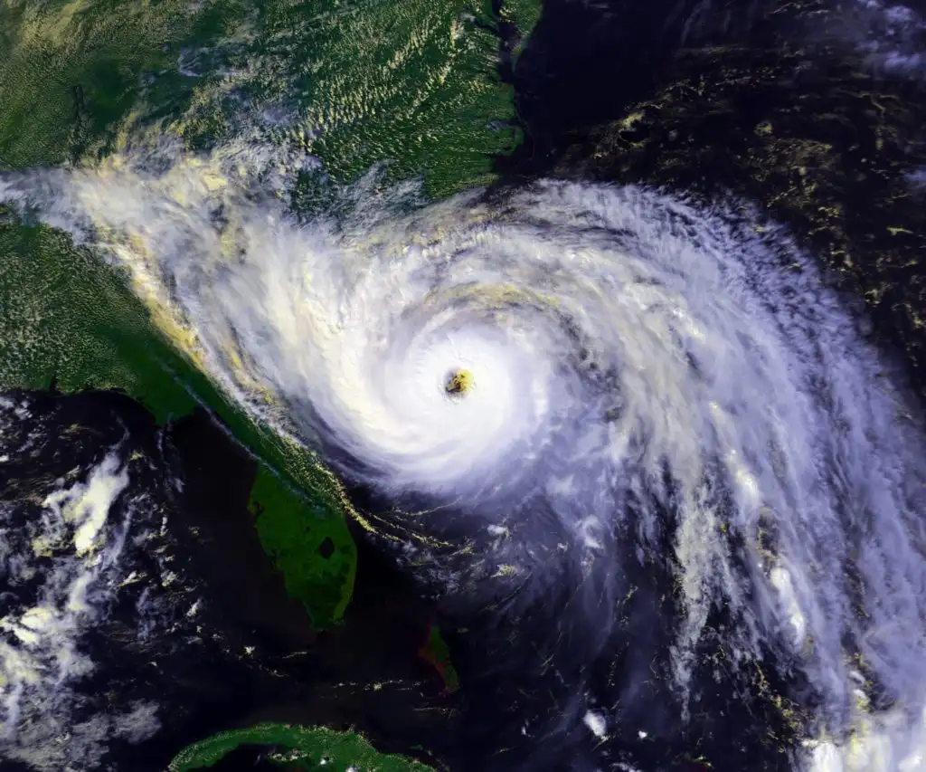 Satellite image of Hurricane Hugo approaching the South Carolina coast in 1989, the storm that inspired the founding of Vasko's Quality Builders