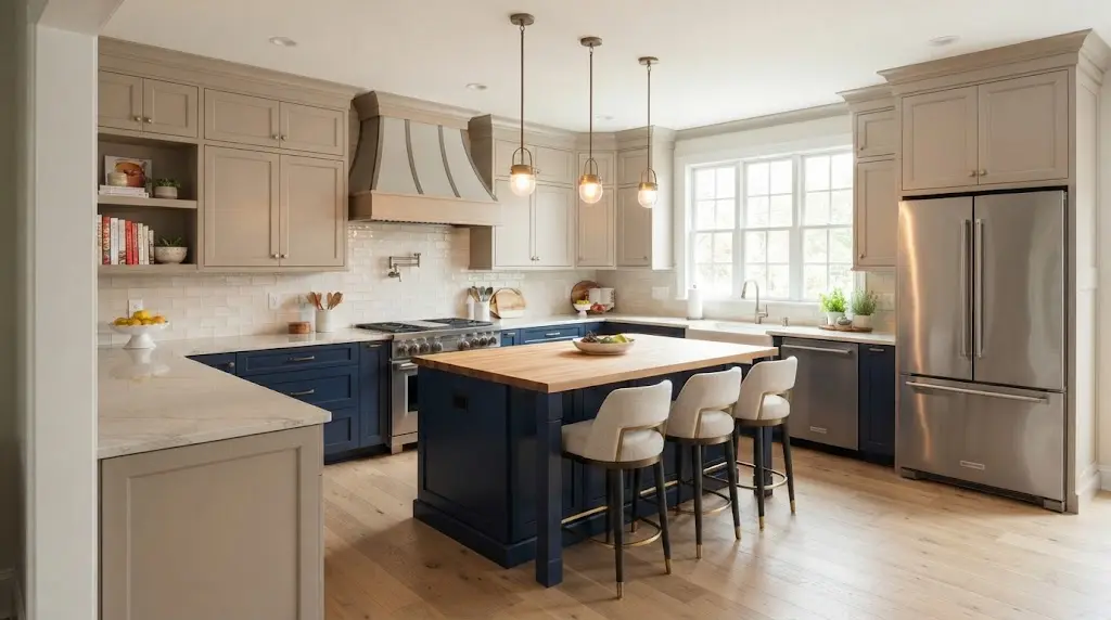 Finished kitchen remodel with custom cabinetry and new countertops